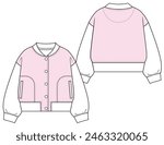 Girls Varsity Bomber Jacket Outerwear Technical Fashion Flat Sketch Mock Up Cad Design