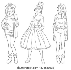 Girls Vector Illustration Set Stock Vector (Royalty Free) 374630635 ...