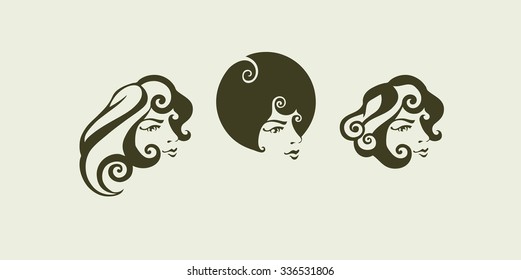 Girls vector set - hand-drawn silhouettes of girls with different haircuts
