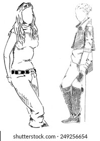 Girls. Vectorization sketch.