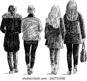 girls walks on city street