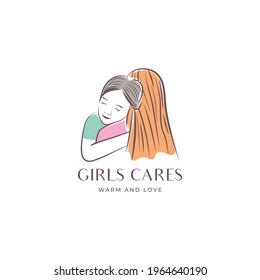 Girls warm hug cute vector illustration