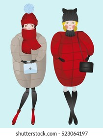 Girls in warm winter jackets