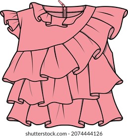 GIRLS WEAR FRILL TOPS VECTOR SKETCH