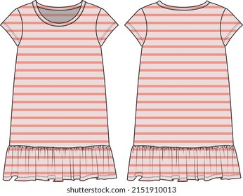 GIRLS WEAR LONG CHIFFON WOVEN DRESS FRONT AND BACK STRIPE DETAILS VECTOR