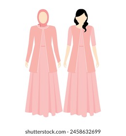 girls wear pink dress with outer and one of them wear hijab