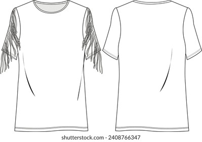 GIRLS WEAR TOPS WITH FRINGES ON SLEEVES FRONT AND BACK FASHION FLAT DESIGN VECTOR ILLUSTRATION