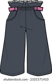 GIRLS WEAR WIDE CROP PAPER BAG WAIST PANT BELL BOTTOMS VECTOR