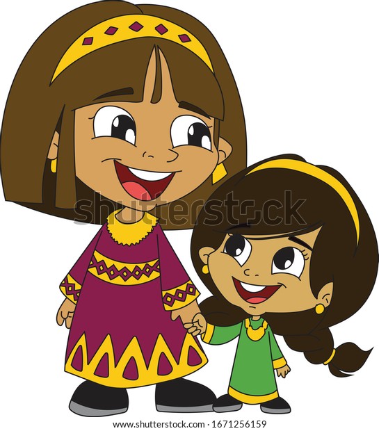 Girls Wearing Old Traditional Middle Eastern Stock Vector Royalty Free 1671256159