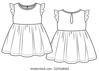 Chicas winglet mangas vestido , dibujo técnico de moda.