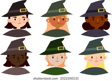 girls in witch hats. different nationalities