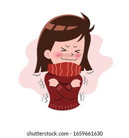 Girls or Woman or People With Fever. Character Shivering In The Cold. Sickness Concept. Isolated. Vector Illustration in Flat Cartoon Style. Health and Medical. EPS 10