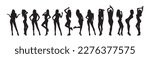 Girls woman sexy posing gestures set vector silhouette.
