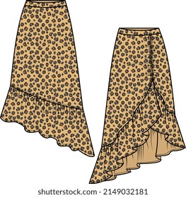 GIRLS AND WOMEN BOTTOM WEAR LONG SKIRT FRONT AND BACK VECTOR ILLUSTRATION