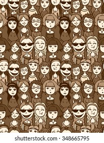 Girls and women crowd - cartoon style positive seamless pattern.