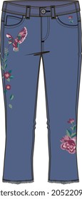 GIRLS AND WOMEN DENIM JEANS PANTS WITH EMBROIDERY VECTOR
