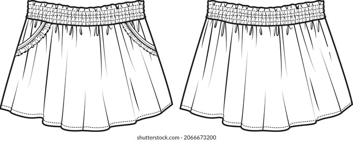 GIRLS AND WOMEN ELASTIC WAIST WOVEN SKIRT FLAT DESIGN VECTOR