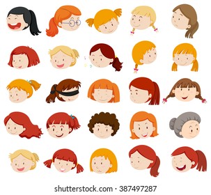 Girls and women faces illustration