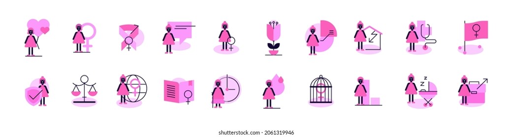 Girls and women. Feminism and female rights. Modern flat icons. Infographic elements. Vector file.