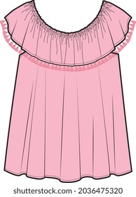 GIRLS AND WOMEN FRILLS DRESS WITH FLORAL EMBROIDERY VECTOR ILLUSTRATION