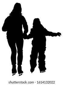 Girls and women ice skate. Isolated silhouettes of people on a white background