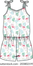 GIRLS AND WOMEN JUMPSUIT WITH FALMINGO PATTERN VECTOR ILLUSTRATION
