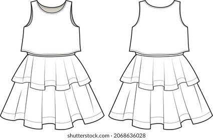 GIRLS AND WOMEN KNIT DRESS FRONT AND BACK FASHION FLAT SKETCH VECTOR ILLUSTRATION