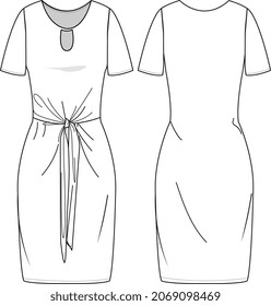 GIRLS AND WOMEN KNIT DRESS FRONT AND BACK FASHION FLAT SKETCH VECTOR ILLUSTRATION