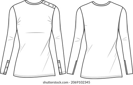 GIRLS AND WOMEN KNIT TOP FRONT AND BACK FLAT SKETCH VECTOR