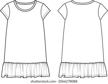 GIRLS AND WOMEN KNIT AND WOEVN TOP DRESSES TECHNICAL FLAT SKETCH VECTOR