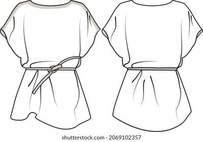 GIRLS AND WOMEN KNIT AND WOVEN TOPS DRESS FLAT SKETCH VECTOR