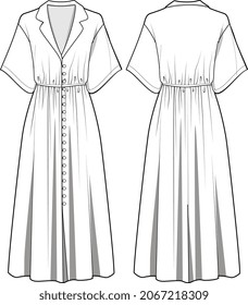 GIRLS AND WOMEN LONG DRESS KNIT AND WOVEN DRESS MAXI FLAT SKETCH VECTOR