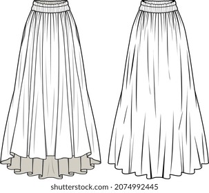 GIRLS AND WOMEN LONG SKIRTS VECTOR SKETCH