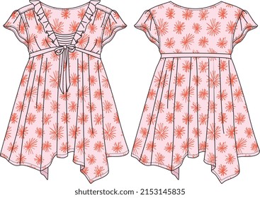 GIRLS AND WOMEN NIGHT WEAR MAXI DRESS FRONT AND BACK VECTOR SKETCH