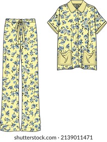 GIRLS AND WOMEN NIGHT WEAR PAJAMA SET SHIRT AND JOGGER VECTOR