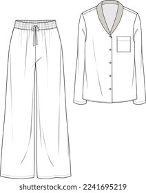 GIRLS AND WOMEN NIGHT WEAR PAJAMA SET SHIRT AND JOGGER FLAT DESIGN VECTOR