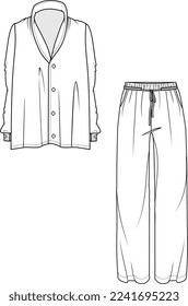 GIRLS AND WOMEN NIGHT WEAR PAJAMA SET SHIRT AND JOGGER FLAT DESIGN VECTOR