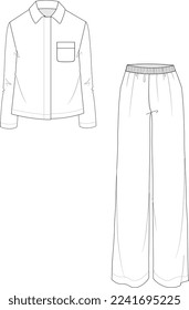 GIRLS AND WOMEN NIGHT WEAR PAJAMA SET SHIRT AND JOGGER FLAT DESIGN VECTOR
