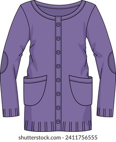 GIRLS AND WOMEN OUTERWEAR SWEATER WITH ELBOW PATCH AND POCKETS VECTOR ILLUSTRATION