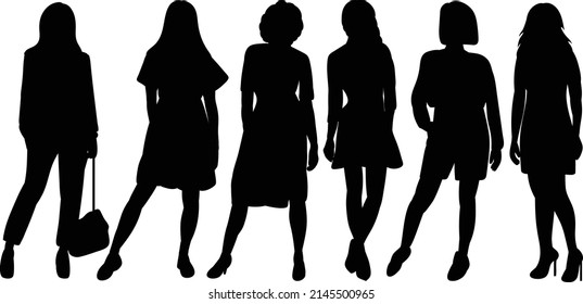 Girls Women Silhouette Isolated On White Stock Vector (Royalty Free ...