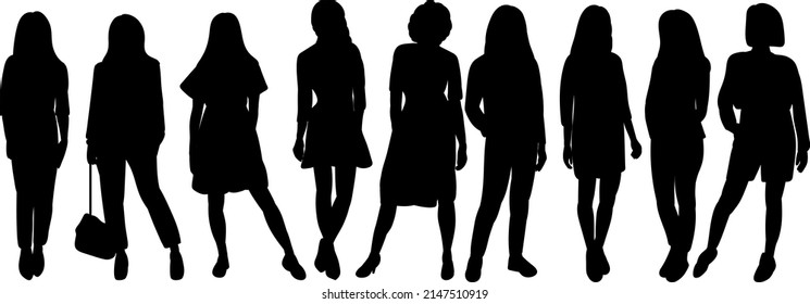 girls, women silhouette, on white background, isolated