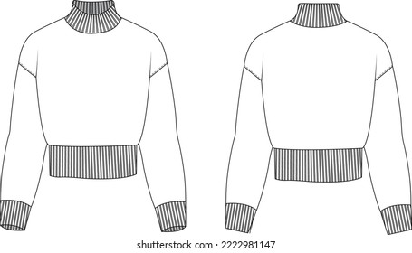 girls women sweater technical drawing cad