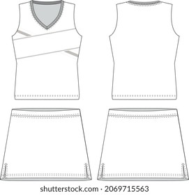 GIRLS AND WOMEN VEST JUMPSUIT AND ACTIVE WEAR SET DRESS FLAT SKETCH VECTOR