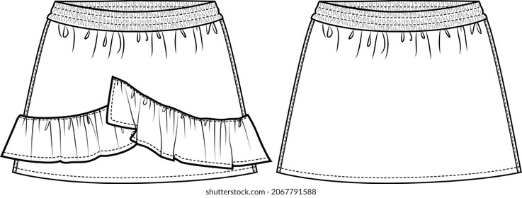 GIRLS AND WOMEN WEAR DENIM  SKIRT WITH FRILL FLAT DESIGN VECTOR