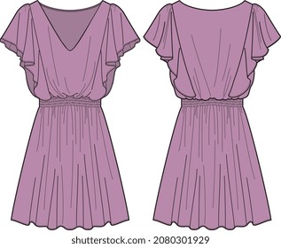 GIRLS AND WOMEN WEAR DRESS FRONT AND BACK VECTOR SKETCH