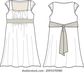 GIRLS AND WOMEN WEAR DRESS FRONT AND BACK FLAT VECTOR SKETCH