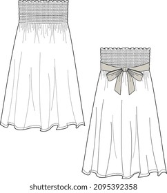 GIRLS AND WOMEN WEAR DRESS FRONT AND BACK VECTOR SKETCH