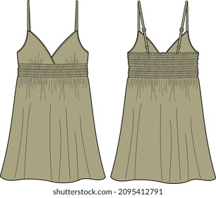GIRLS AND WOMEN WEAR DRESS FRONT AND BACK VECTOR SKETCH