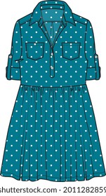 GIRLS AND WOMEN WEAR DRESS WITH POLKA DOT PATTERN VECTOR