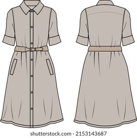 GIRLS AND WOMEN WEAR FASHION DRESS FRONT AND BACK VECTOR SKETCH